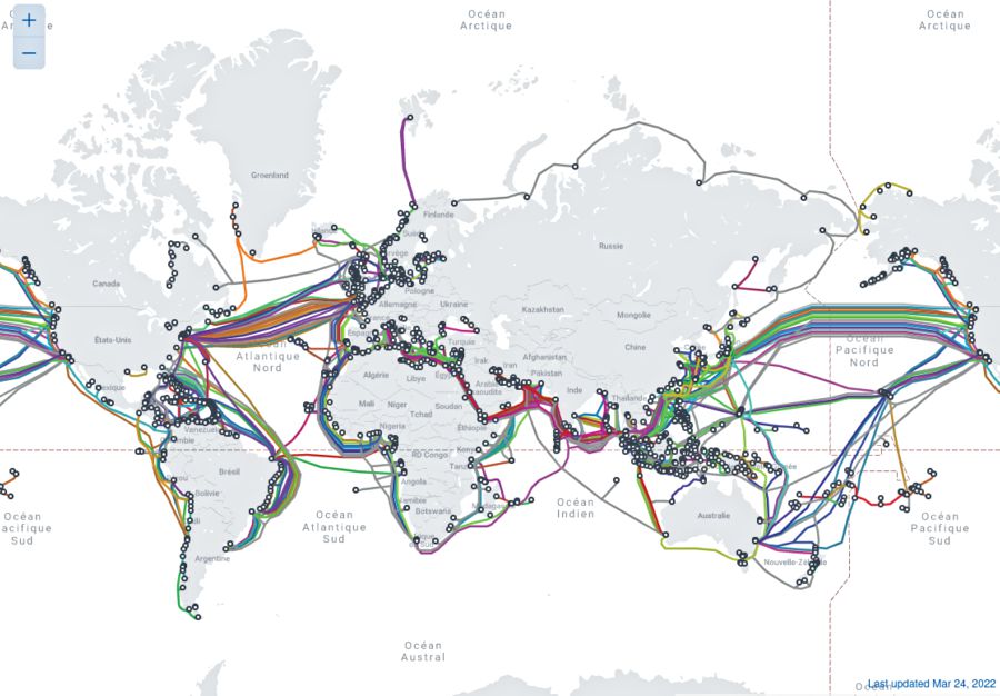 carte cables sous marins mars 2022